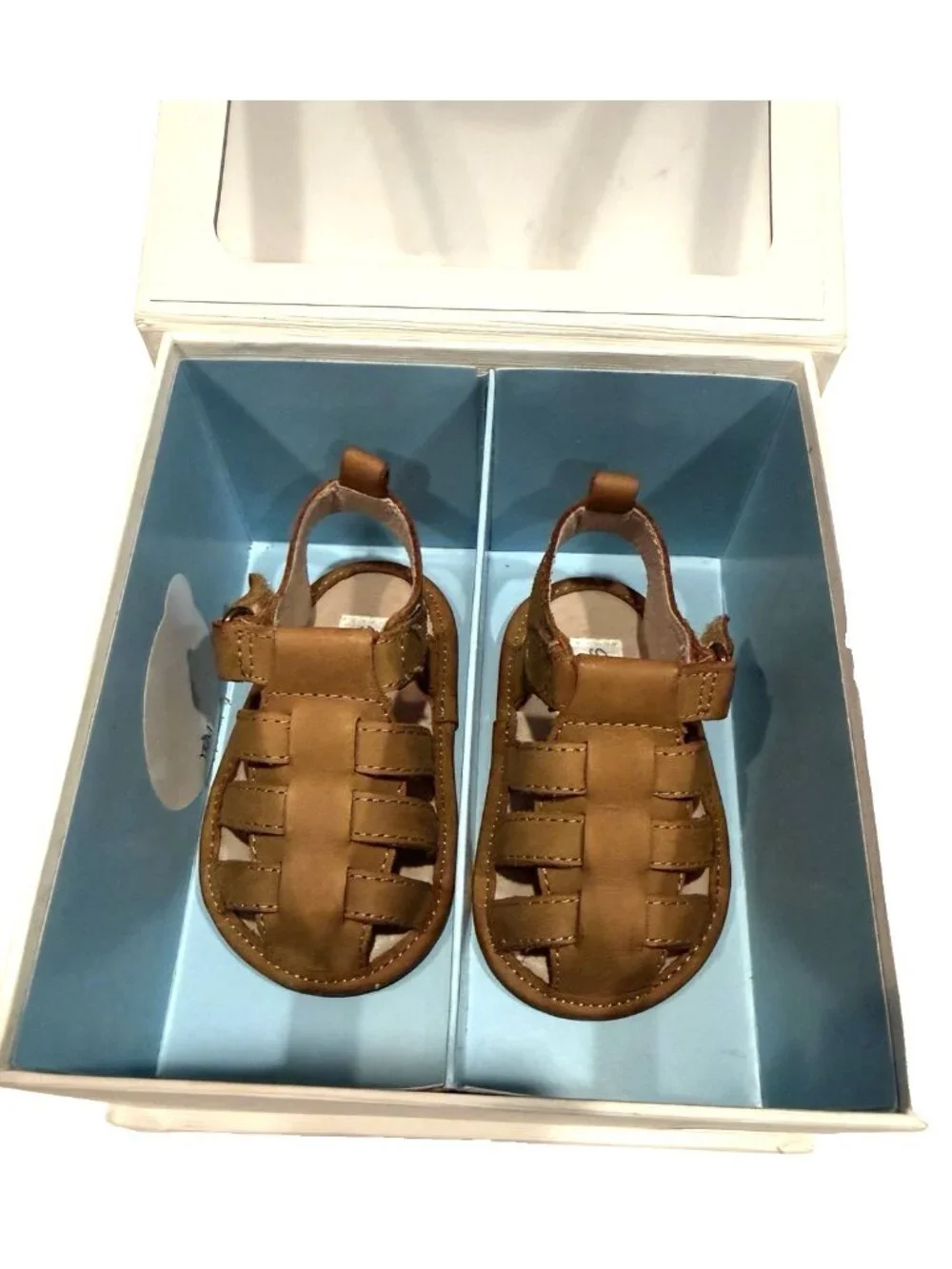 Ralph Lauren Darrell Leather Sandals Tan Crazyhorse Infant Baby Buckle Box Sz 2